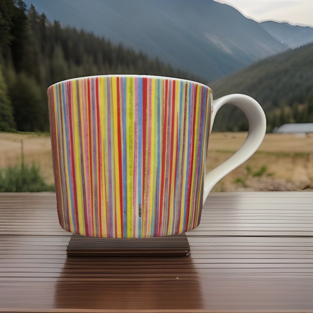 Starbucks Multicolor Verticle Stripes Coffee Tea Mug‎ 13 oz 2008 Boho Hippie Fun